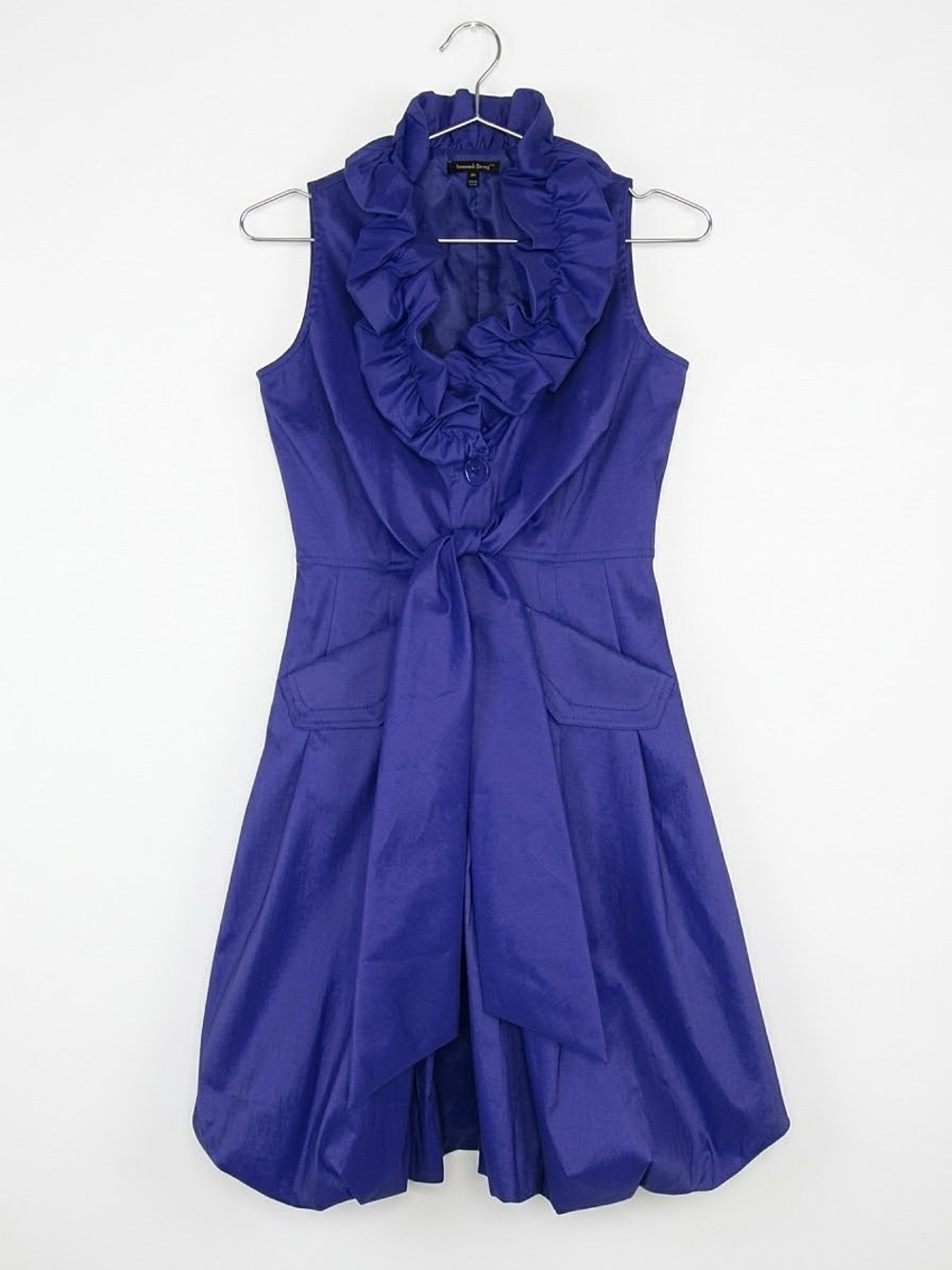 SAMUEL DONG Purple Ruffle Neck Tie Waist Bubble Hem Sleeveless Dress Size Medium